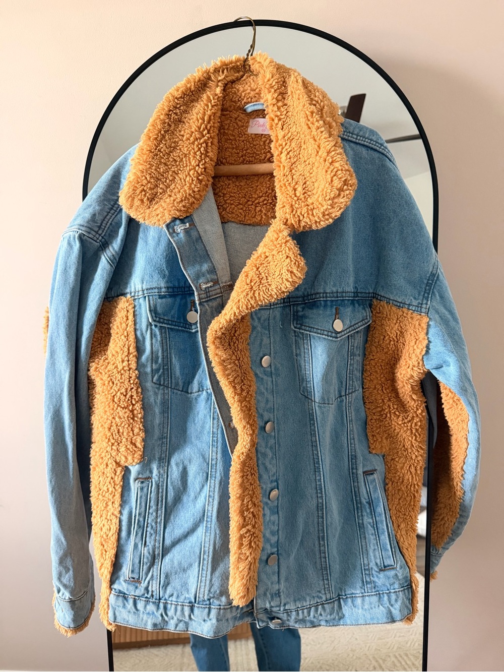 Pink Lily Denim Jacket with Tan Sherpa Trim